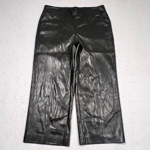 Chico's Faux Leather Cropped Pants Wide Leg Pull On Black Size 2 US L/12